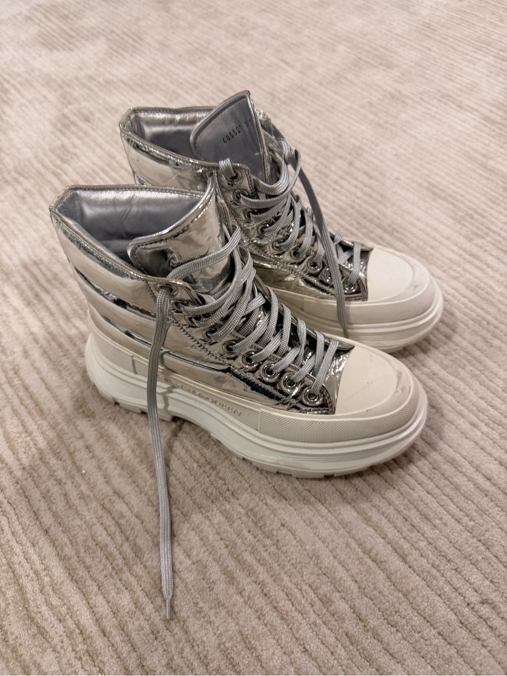 Alexander McQueen Metallic Silver Tread Sneakers Boots - Women Size 9